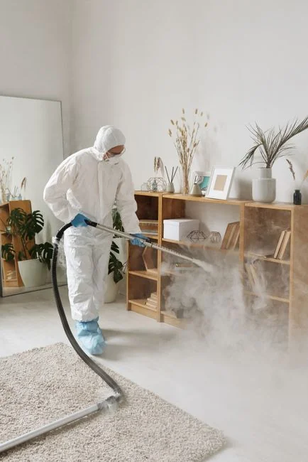 who-we-are A hand using a feather duster to clean a wooden desk, surrounded by plants and office items.